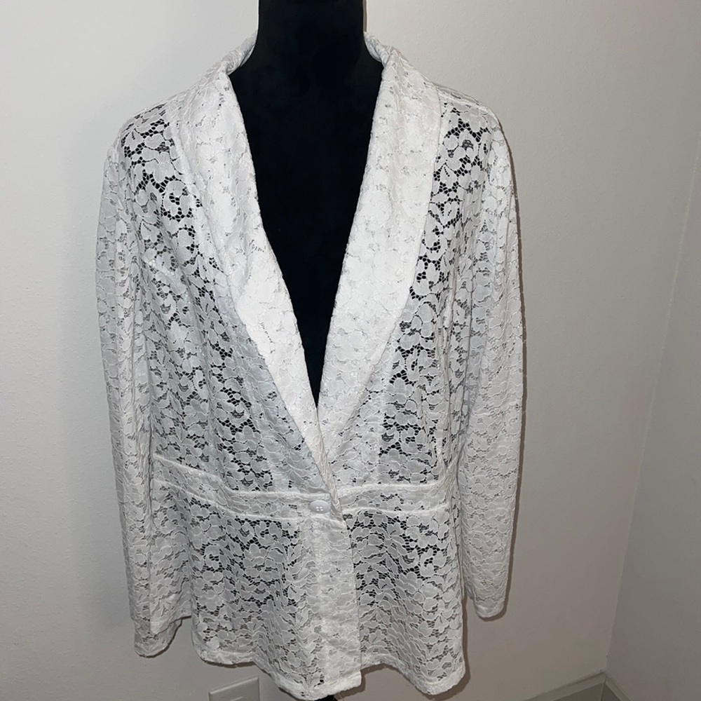 CATO Woman Plus Sportswear white lace light jacket blazer Sz 22/24 NWT
